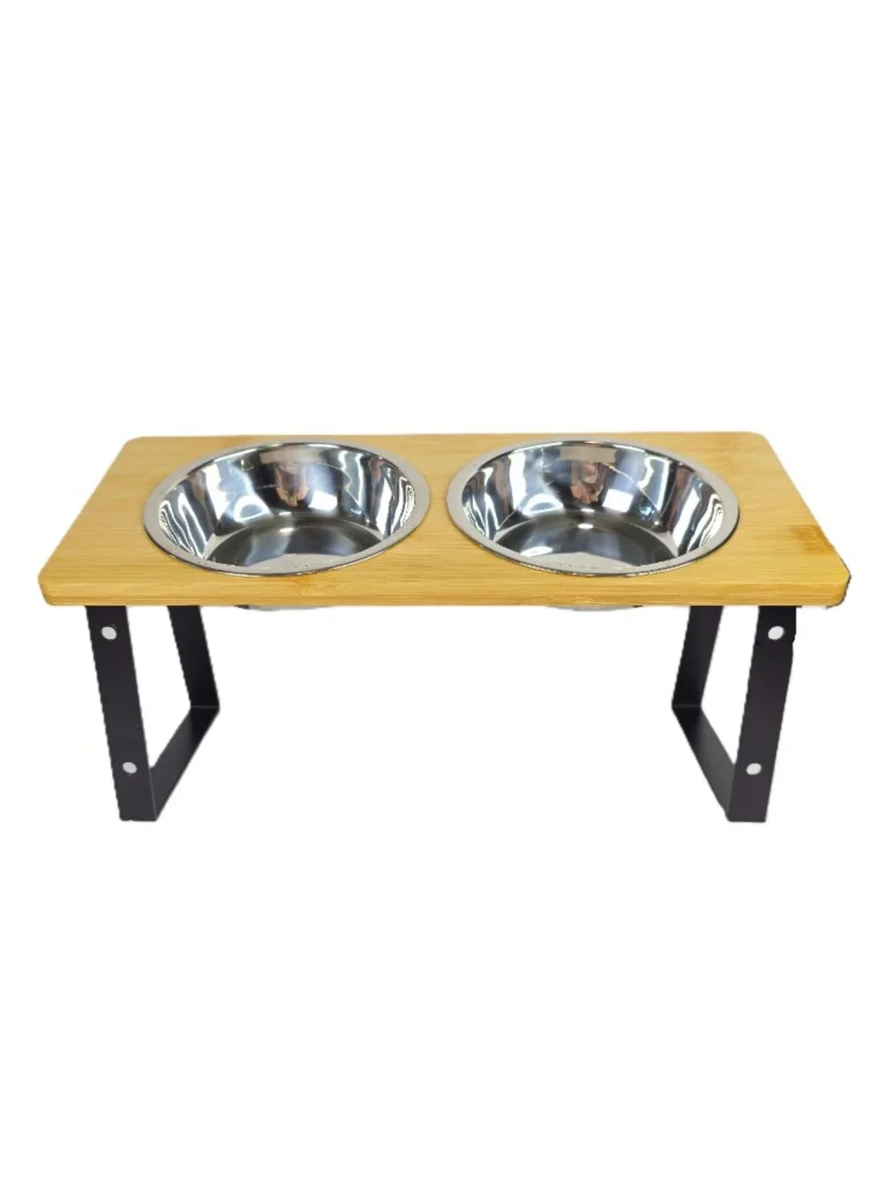 Elevated Dog Bowls with Wood Stand & Stainless Steel Pet Food Water Feeder